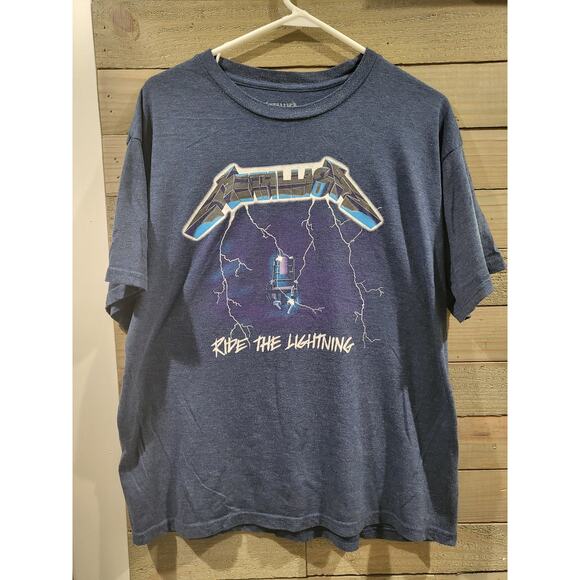 Metallica Ride The Lightning Heavy Metal Music Blue 2XL XXL Short Sleeves Shirt - Picture 1 of 4